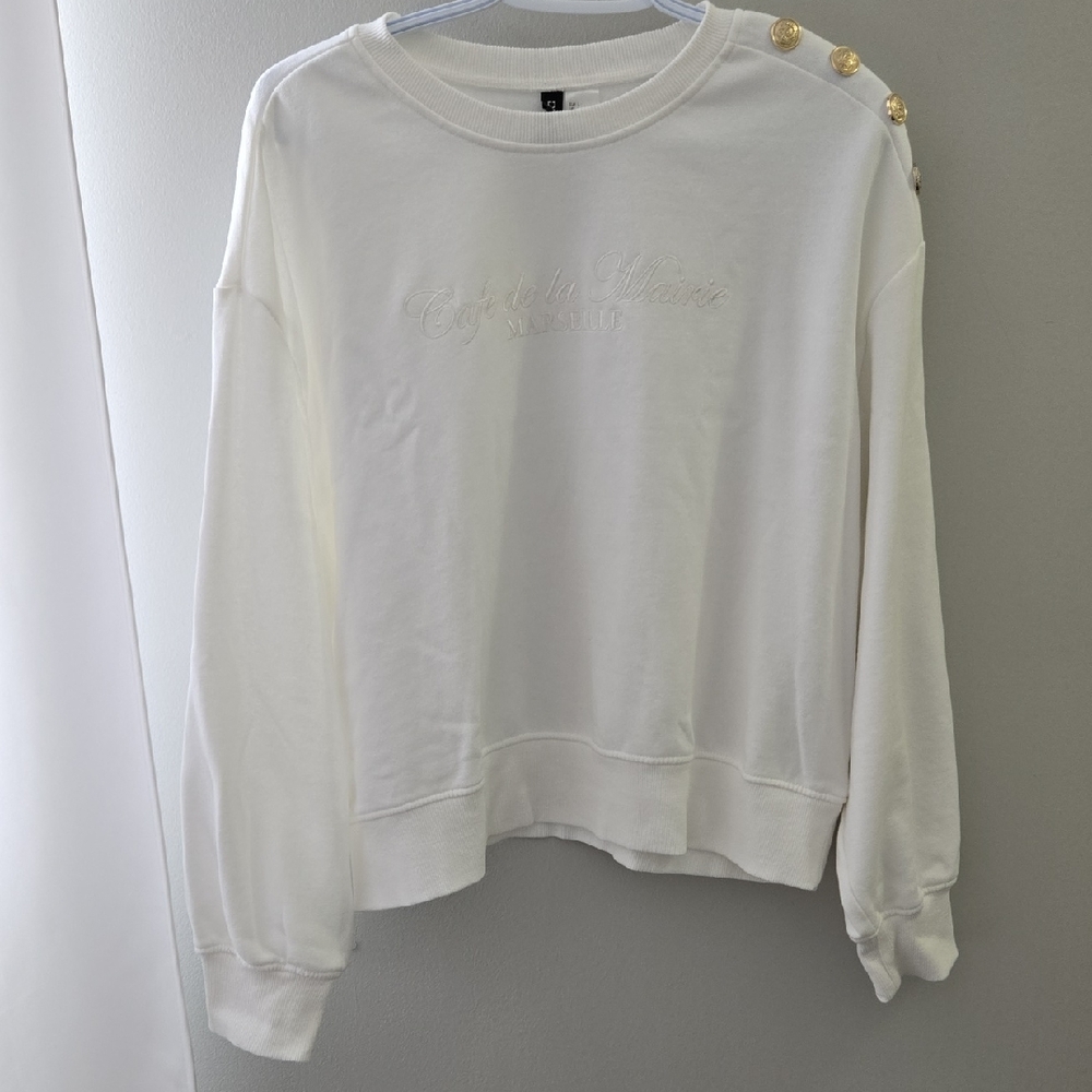 NWOT H&M Cream Button-Shoulder Sweatshirt